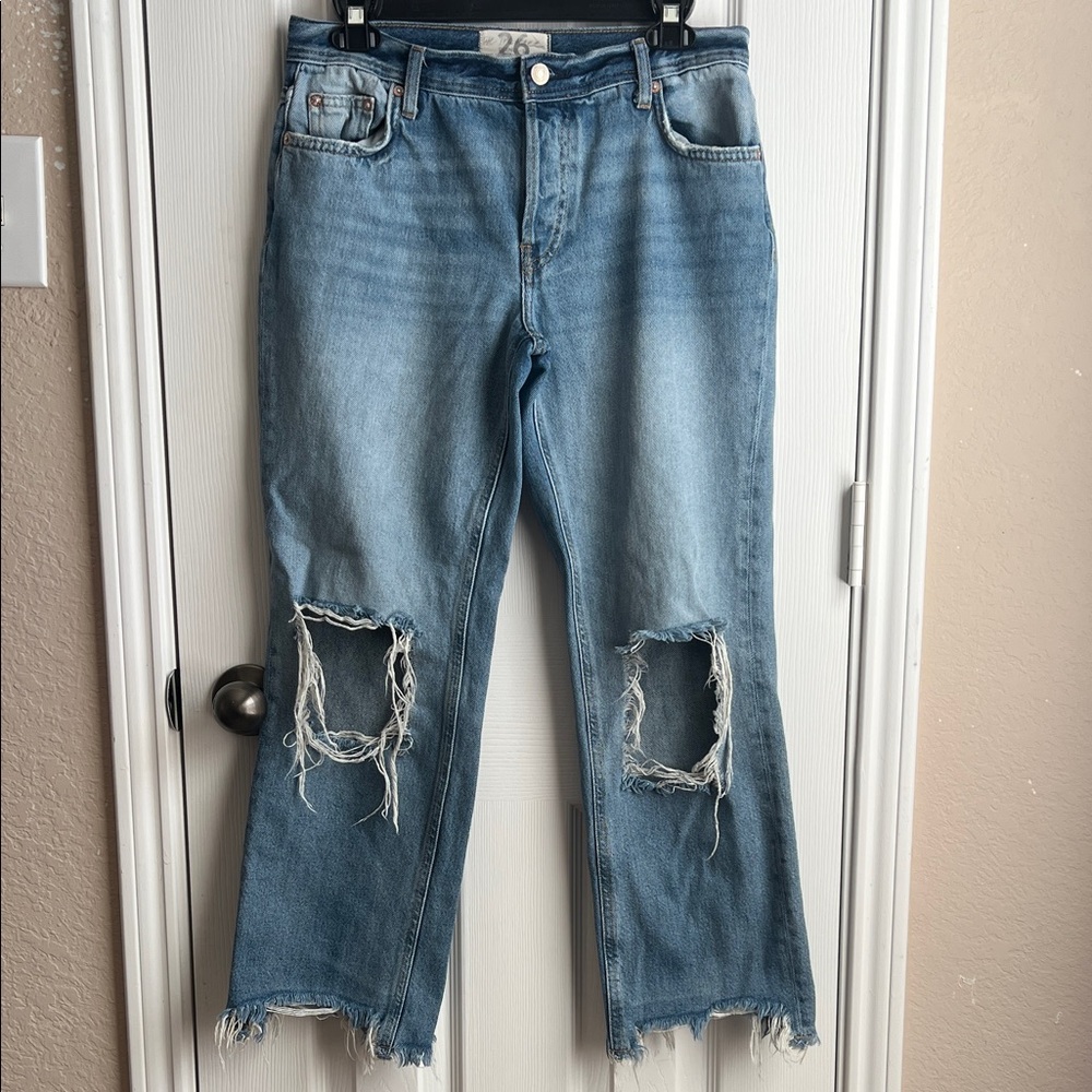 We The Free Light Blue Distressed Straight Leg Jeans